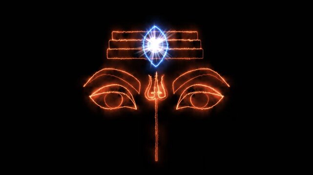 Goddess Shiva Eye Opening Glow Lighting Effects. Power of Goddess Mahadev and Opening Eye Fire Glow Lighting Video Background