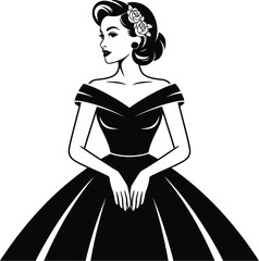 Elegant woman in black gown with roses black dress