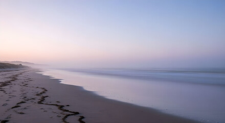 Sandy beach misty dawn desktop wallpaper