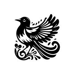 Obraz premium A stylized black and white magpie with ornate details