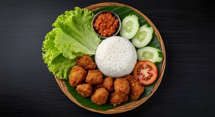 A Perfect Meal Featuring Spicy Sauces and Fresh Veggies