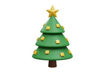 Isolated Christmas Tree with Star Topper and Yellow Ornaments Symbolizing Holiday Spirit