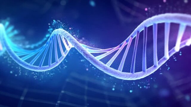 Stunning 4 K animation D N A double helix strand genetic code science medical technology healthcare biotechnology pharmaceutical research genetic engineering chromosome biology