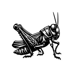Detailed illustration of a grasshopper in black and white