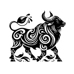 Fototapeta premium Ornate bull with tribal patterns and flowing mane