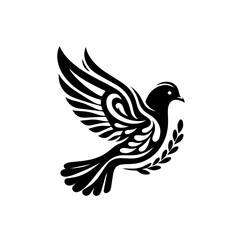 Obraz premium A black silhouette of a dove with an olive branch