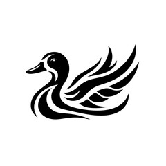 Obraz premium A stylized black duck with tribal wing patterns