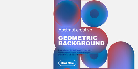 Abstract geometric design features vibrant overlapping circles, text, button. Modern aesthetic suitable for digital media projects.
