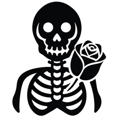 skeleton skull with rose vector icon