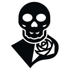 skeleton skull with rose vector icon