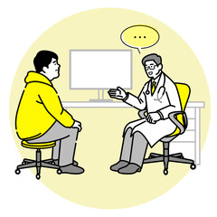 An obese young man is consulting with a doctor