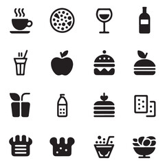 Modern food and drink symbols black vector style
