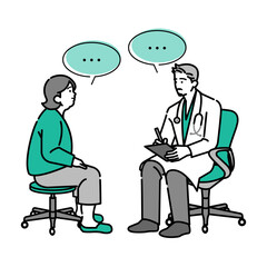 Female patient receiving health advice from a doctor (white background)