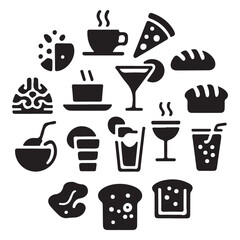 Modern food and drink symbols black vector style