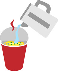 Hot Water Being Poured into Cup Noodles from Kettle