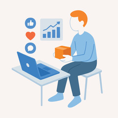 Flat Style Young Man Working From Home Office Illustration Concept