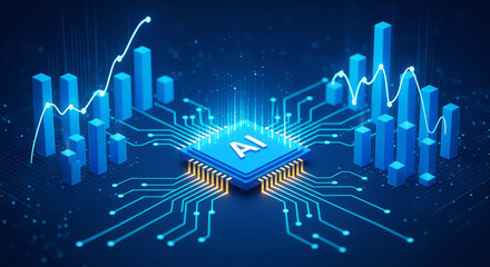 Futuristic ai processor with glowing blue circuits and data streams