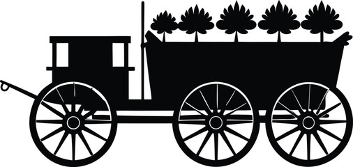 Fototapeta premium Farm harvest wagon silhouette clipart vector illustration rural agriculture vintage transport