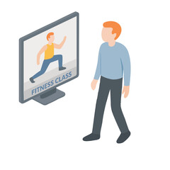 Isometric Online Fitness Class with Instructor on Computer Illustration