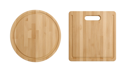 Assortment of natural wood cutting boards isolated for culinary food preparation