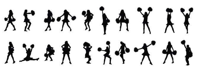 vector illustration of cheerleaders silhouettes set