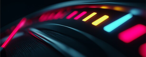 Illuminated Gauge: A close-up of an illuminated gauge, displaying vibrant colors and a sleek design, is the epitome of speed and cutting-edge technology.