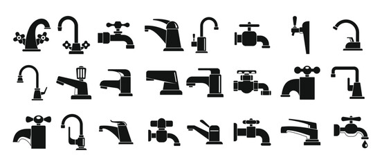 water tap icons set simple style