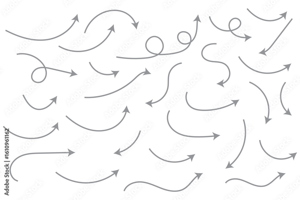 Wall mural hand drawn arrows icon set. sketch curved arrows design. arrow handmade. doodle arrows of varios sha