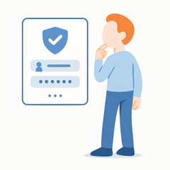 Flat Style Man Thinking About Secure Login Form Illustration