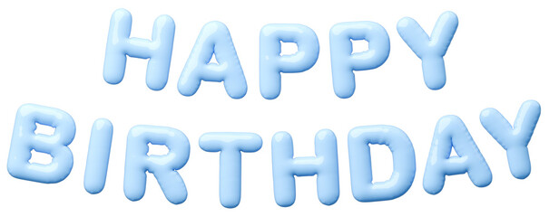 3D画像_風船_HAPPY BIRTHDAY_水色