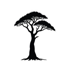 Silhouette Of A Majestic Baobab Tree With Intricate Branch Details Against A Clear White Background