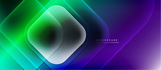 Abstract geometric design. Vibrant gradients blend green, blue, purple hues. Modern aesthetic, dynamic composition, sleek lines.