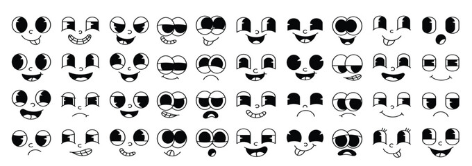 set of s groovy comic faces vector collection of cartoon