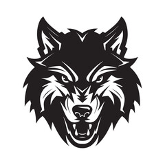 Fierce Wolf Head Vector in Monochrome