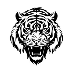 Roaring Tiger Head Vector Illustration in Black and White