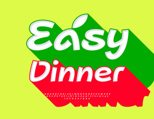 Vector Marketing poster Easy Dinner. 3D Font with Red Big Shadow. Creative Alphabet Letters and Numbers set