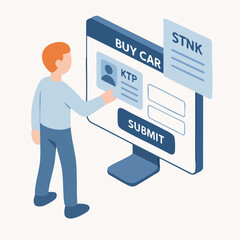 Flat Illustration Buying Car Online with ID Card and STNK Document