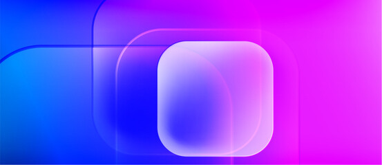 Abstract gradients blend blue, purple hues. Overlapping rounded squares create depth, modern aesthetic. Minimalist design, vibrant colors.