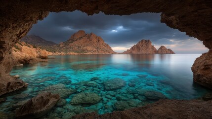 Obraz premium Dramatic coastal view from a cave