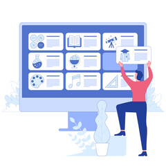 E-learning, Online education, Home schooling, Webinar training, Tutorial podcast and Business coaching. Modern vector illustration with characters and icons for website and mobile development.