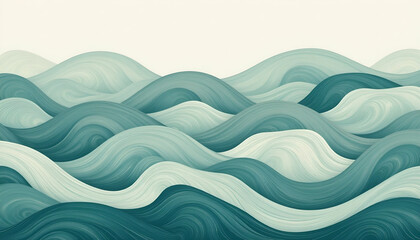 Abstract Teal and Green Wavy Organic Layers Background for Nature, Eco-Friendly, Fluid Concepts, and Wellness
