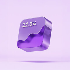 3D Render of Purple Graph Icon with 11.5 Percent Statistic on Rounded Square Button

