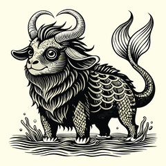Cartoon animal head tattoo design featuring a tribal rhinoceros and lion silhouette vector illustration