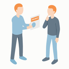 Isometric Detailed Men Offering Promotion Leaflet Marketing Illustration