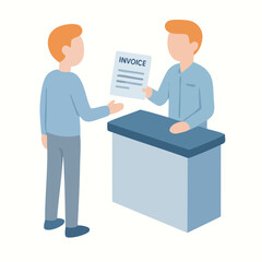Flat Style Detailed Business Transaction Scene with Invoice and Reception