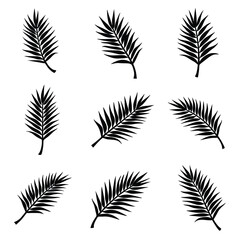Obraz premium Nine Monstera Leaf Silhouettes Are Arranged On A Stark White Background Creating Visual Harmony