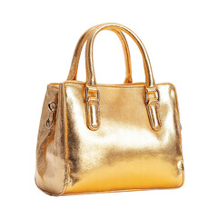A shiny gold handbag isolated on transparent background
