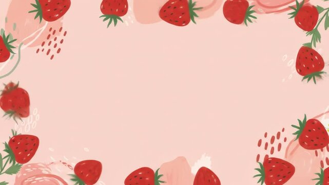 Strawberry frame on a light pink background with abstract brush strokes