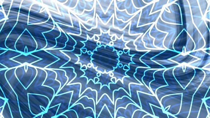 Ombre Icy Blue Depths Intricate cyan and white kaleidoscope pattern with abstract floral and geometric designs, creating a mesmerizing visual effect
