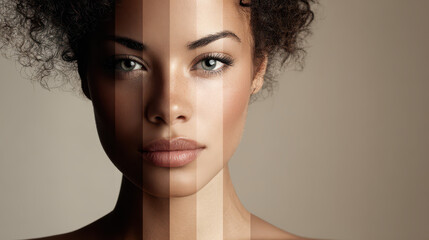 Diverse woman showcases unique skin tones, radiating confidence and beauty